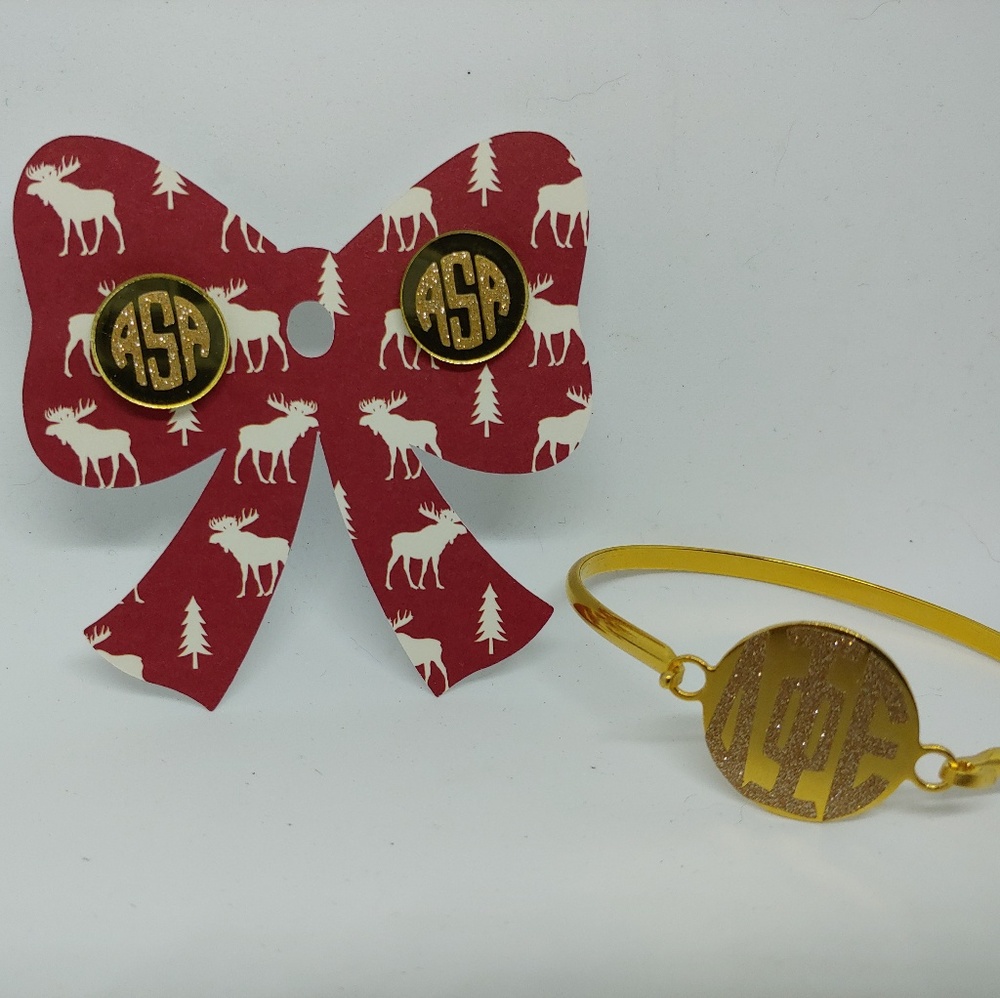 Monogram / Sorority Earrings Bracelet Jewerly Set